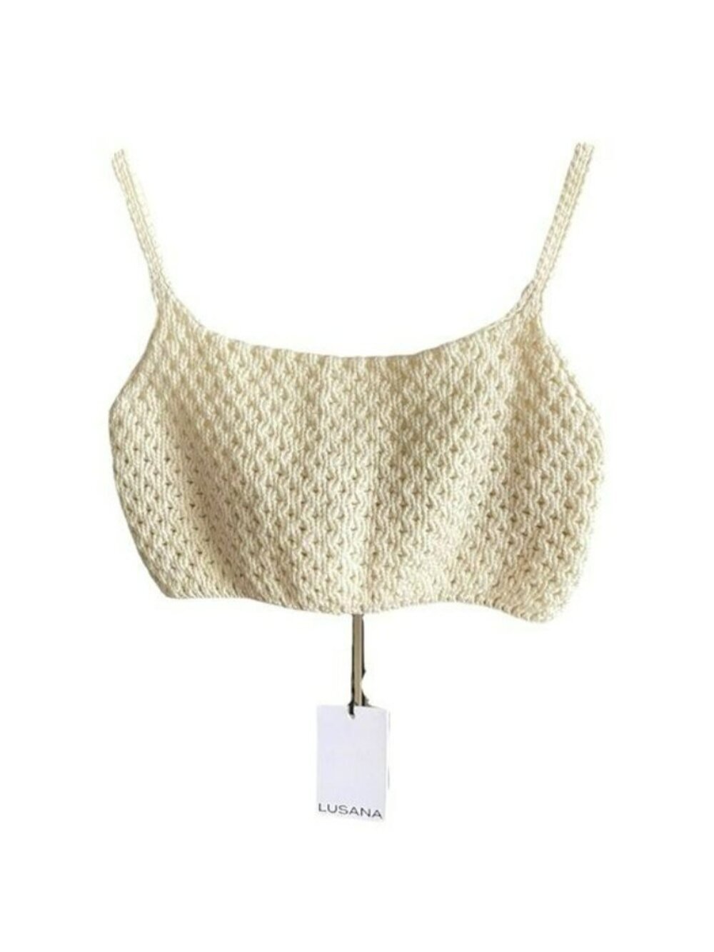 Lusana Anthropologie Knitted Kaia Crochet Cropped Bra Top Cream Size Medium NWT